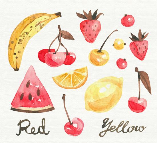 13款彩绘黄色和红色水果矢量图